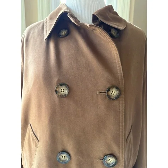 Jones New York Women Double Breasted Brown Cotton Blend Trench Coat Size Medium - Picture 2 of 8